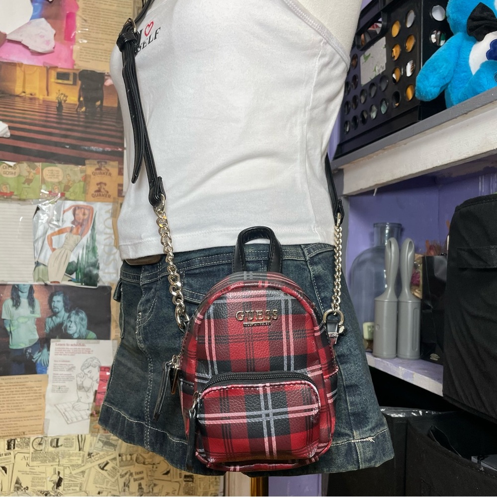 Plaid GUESS Mini Backpack Crossbody